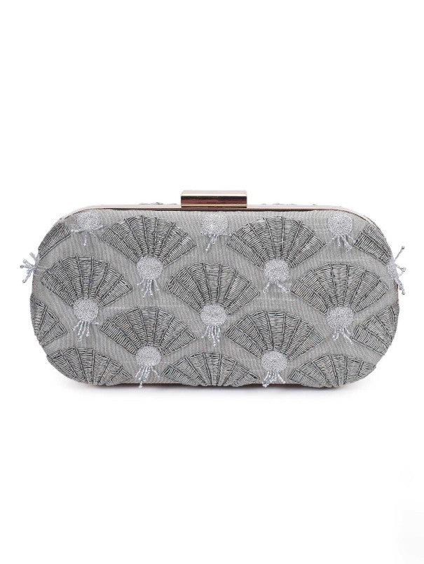 Grey Fan Clutch Bag now available at Trendroots