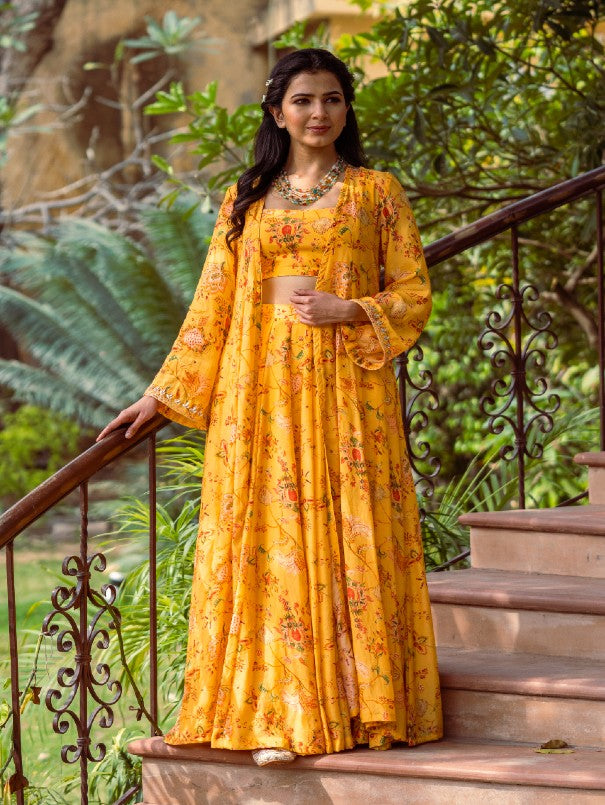Yellow floral jacket hotsell