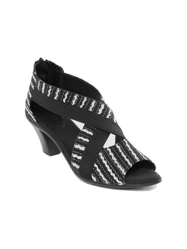 Chaplin Black Stripe Block Print Handcrafted Block Heel Sandals Trendroots