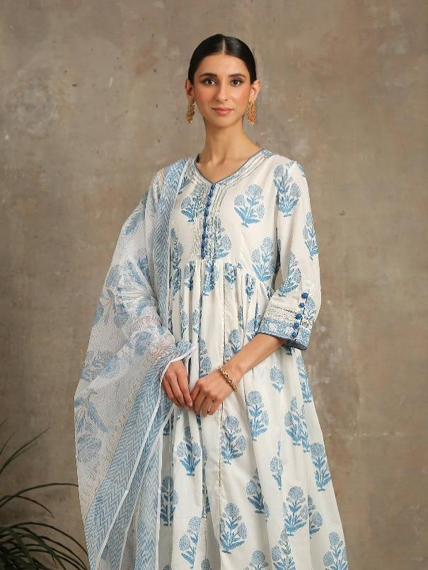 Tahira- Neel Blue Cotton Printed Salwar Suit now available at Trendroots